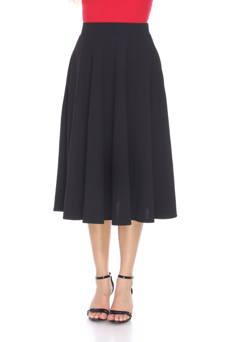 709-01-S Women Flared Midi Skirt with Pockets - Black, Small