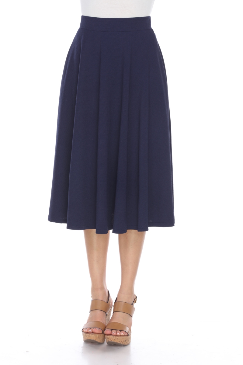 709-02-L Women Flared Midi Skirt with Pockets - Navy, Large