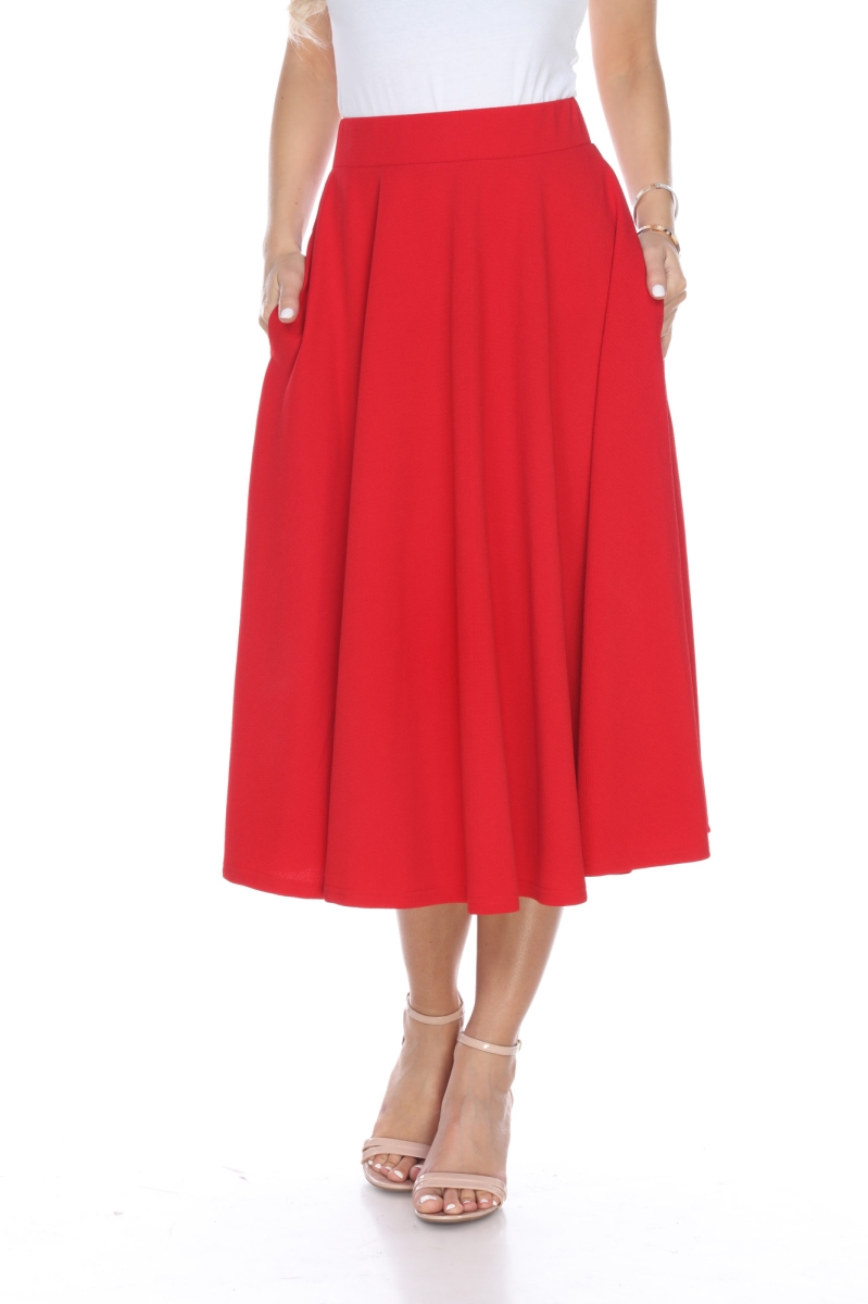 709-04-L Women Flared Midi Skirt with Pockets - Red, Large