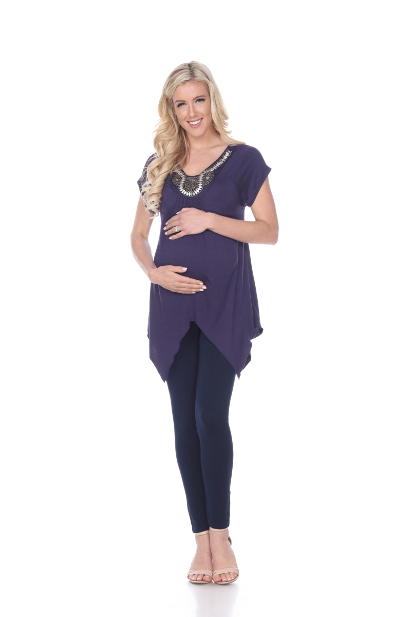 MTRPS1288-07-2XL Maternity Myla Embellished Tunic, Navy - 2XL