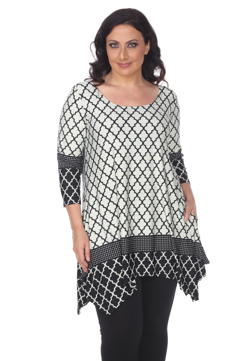 PS1301-157-3XL Plus Size Aicha Tunic, White Black - 3XL