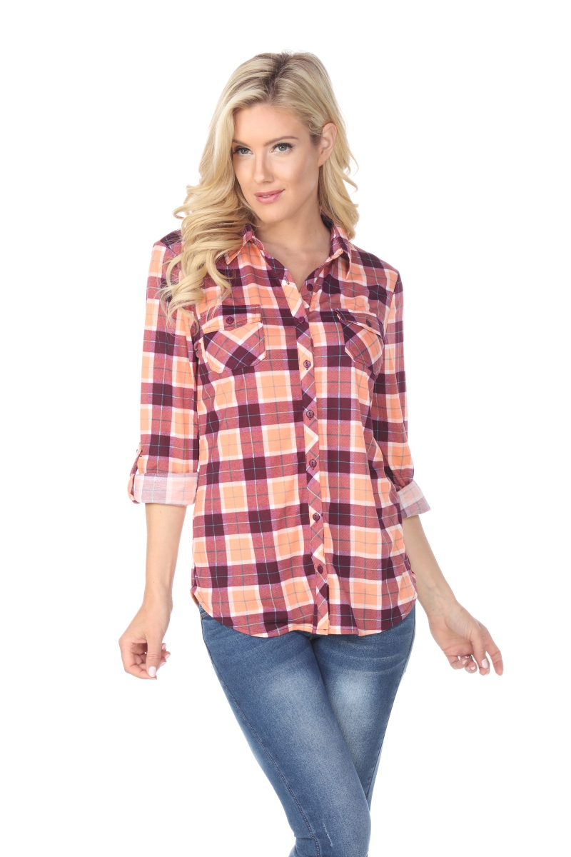 Womens White Mark Oakley Stretch Plaid Casual Button Down Top -  17555-08/S