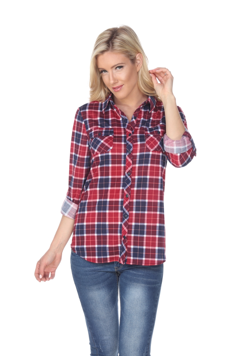 Womens White Mark Oakley Stretch Plaid Casual Button Down Top -  17555-11/S