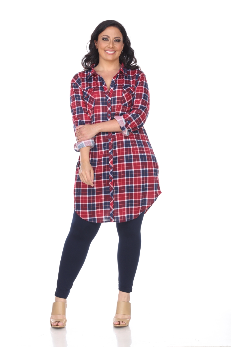 Picture of White Mark PS17556-11-2XL Plus Piper Stretchy Plaid Tunic Shirt&#44; Burgundy & Blue - 2XL