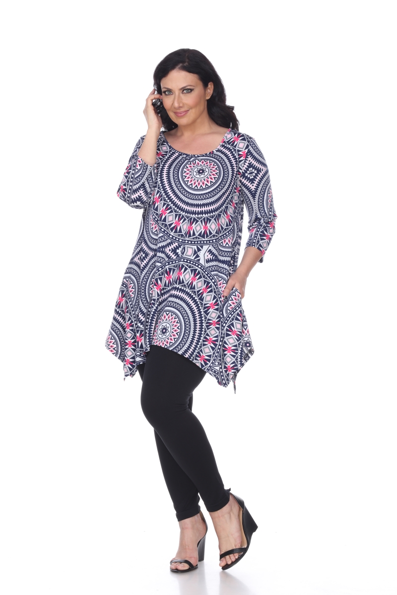 Picture of White Mark PS1301-86-1XL Plus Size Maji Tunic Top&#44; Red Geo - 1XL
