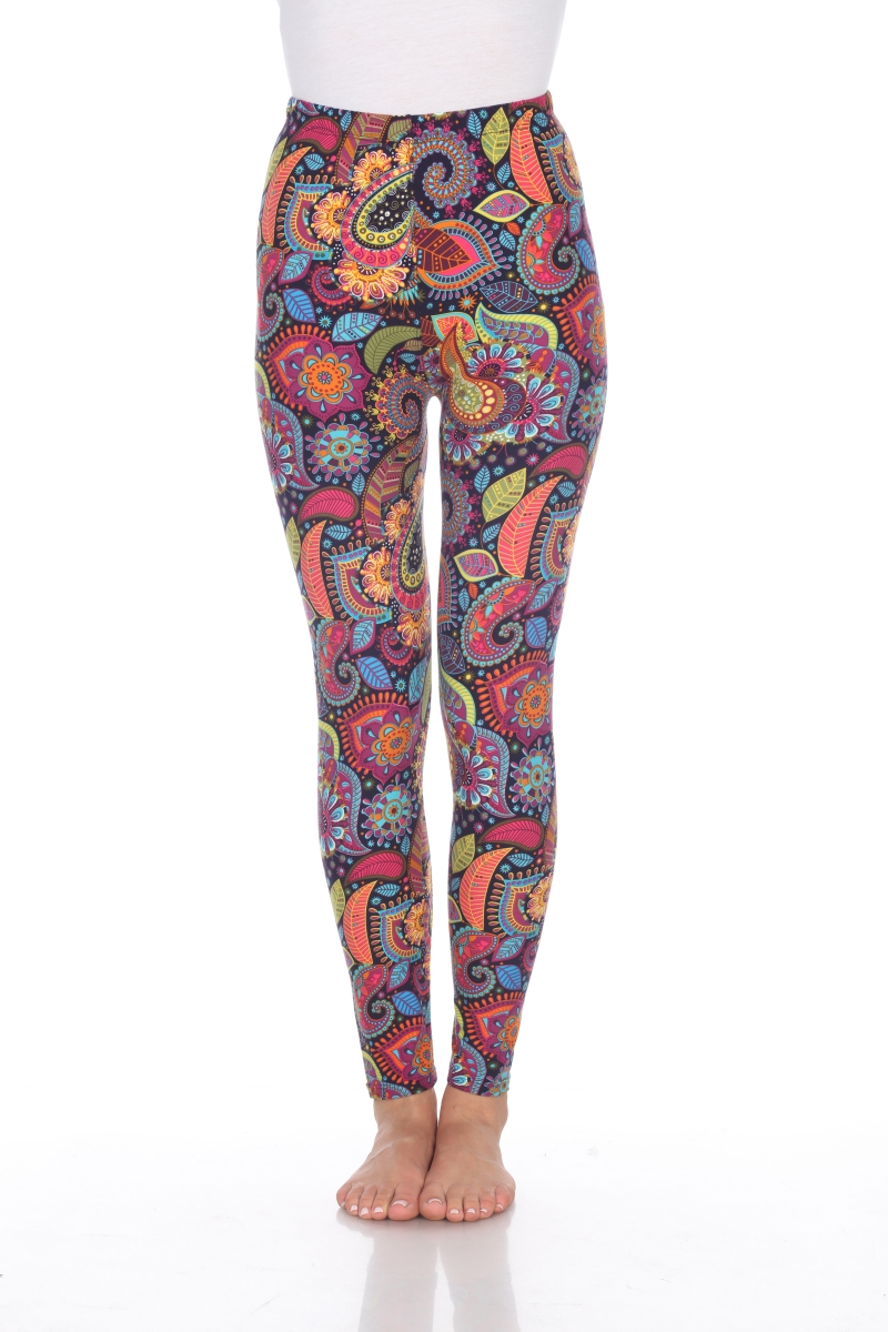 white mark 210-201 Womens Printed Leggings, Colorful Paisley - One Size Fits Most White