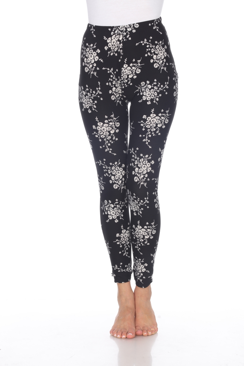 white mark 210-204 Womens Printed Leggings, Black & White Daisey - One Size Fits Most