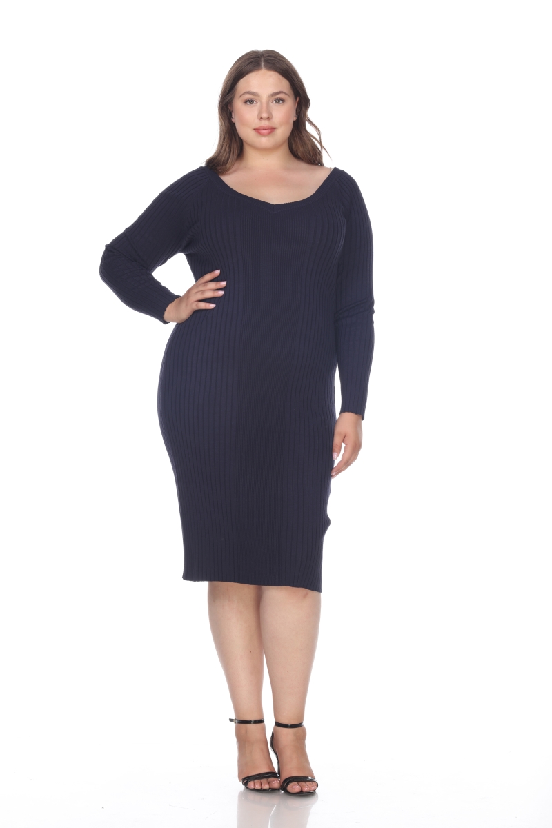 Picture of White Mark PS057-02-1XL Womens Plus Size Destiny Sweater Dress&#44; Navy - 1XL