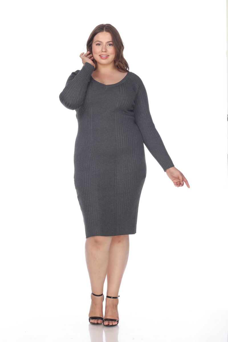 Picture of White Mark PS057-05-3XL Womens Plus Size Destiny Sweater Dress&#44; Charcoal - 3XL