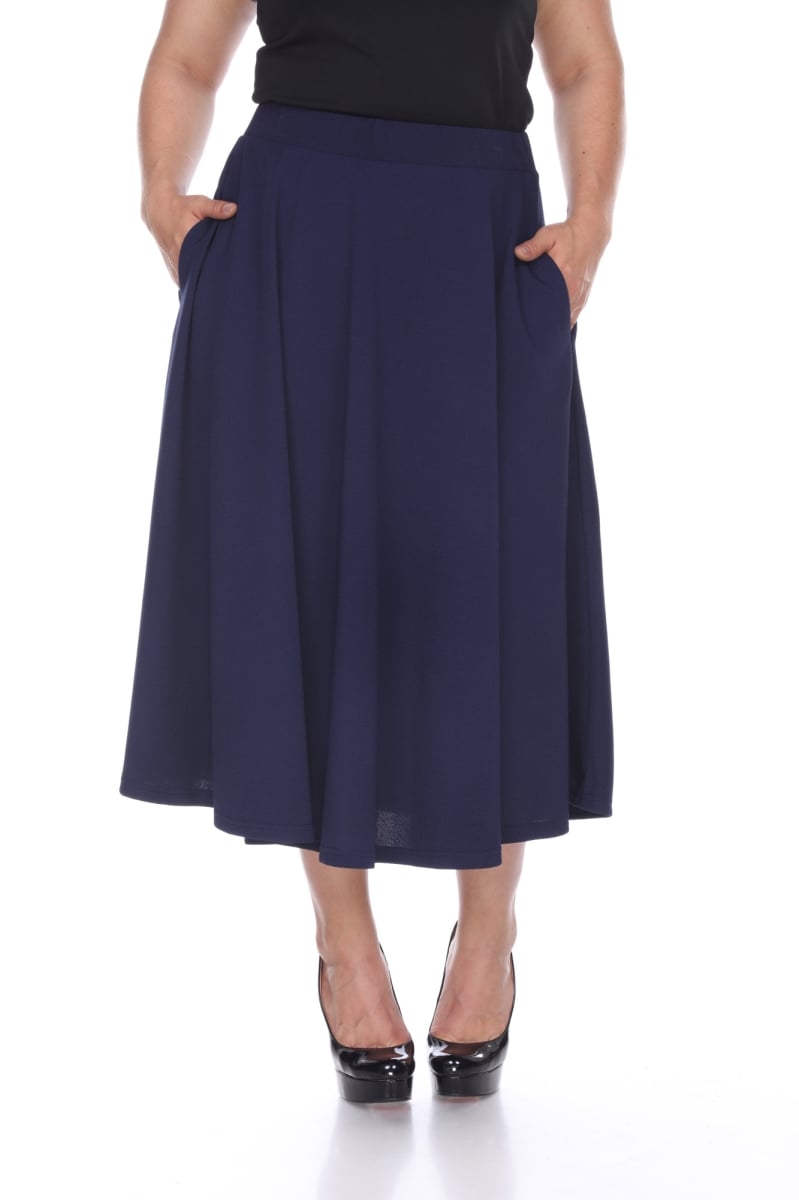 Picture of White Mark PS709-02-3XL Womens Plus Tasmin Flare Midi Skirt&#44; Navy - 3XL