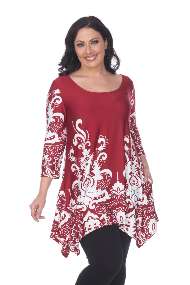 Picture of White Mark PS1301-06-2XL Womens Plus Size Yanette Tunic Top&#44; Burgundy & White - 2XL