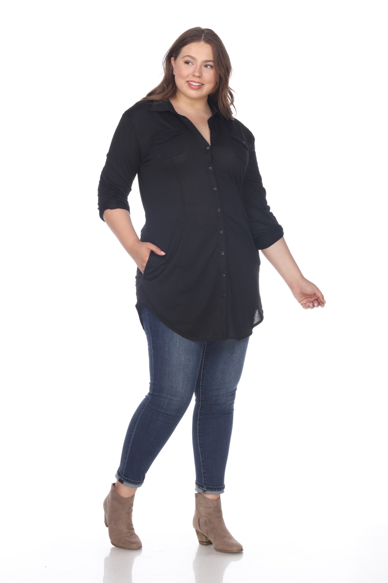 PS17586-01-3XL Womens Plus Size Lakota Stretchy Tunic Top, Black - 3XL