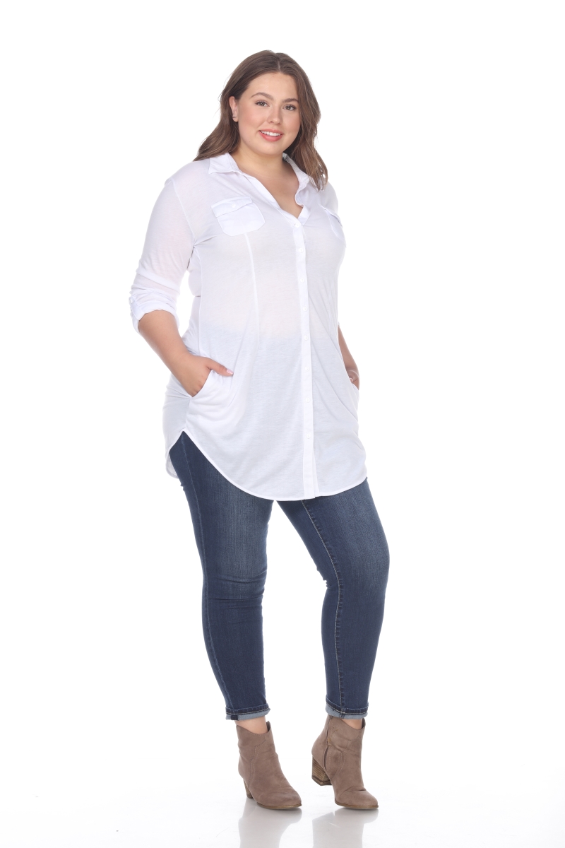 PS17586-03-4XL Womens Plus Size Lakota Stretchy Tunic Top, White - 4XL