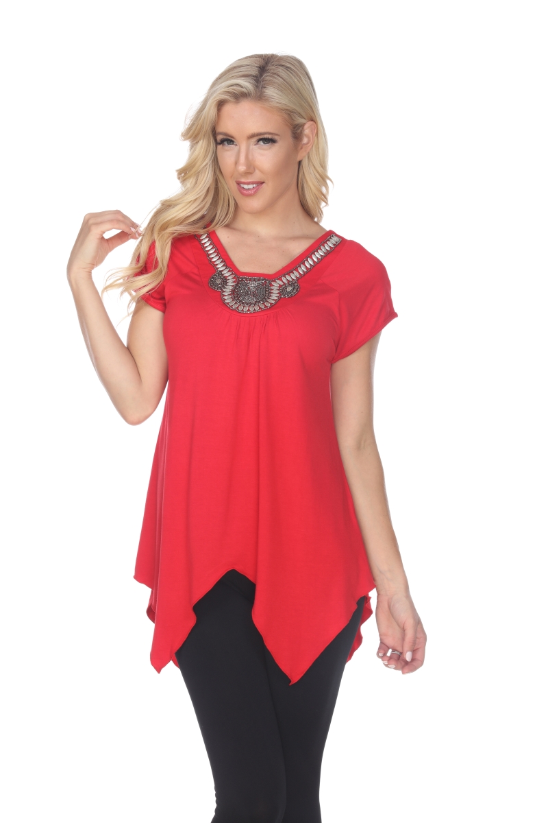 Picture of White Mark 1288-09-M Fenella Womens Short Sleeve Tunic Top - Red, Medium