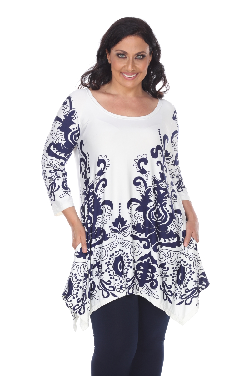 PS1301-04-3XL Yanette Womens Plus-Size Tunic Top - White & Navy, 3X