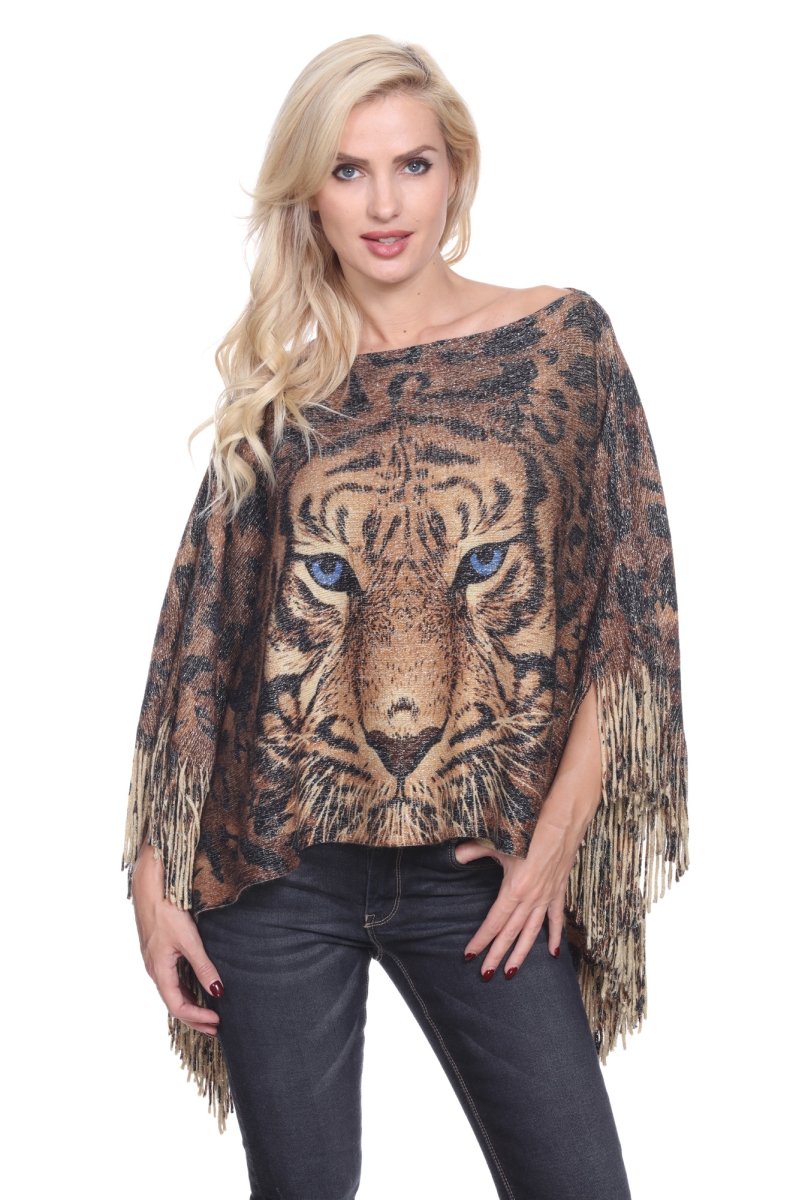 641-01 Women Tiger Print Poncho - Gold