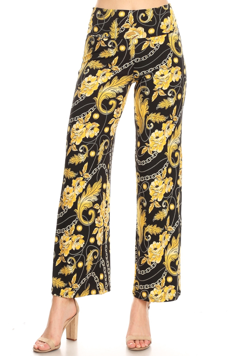 550-160-S Printed Palazzo Pants, Black - Small