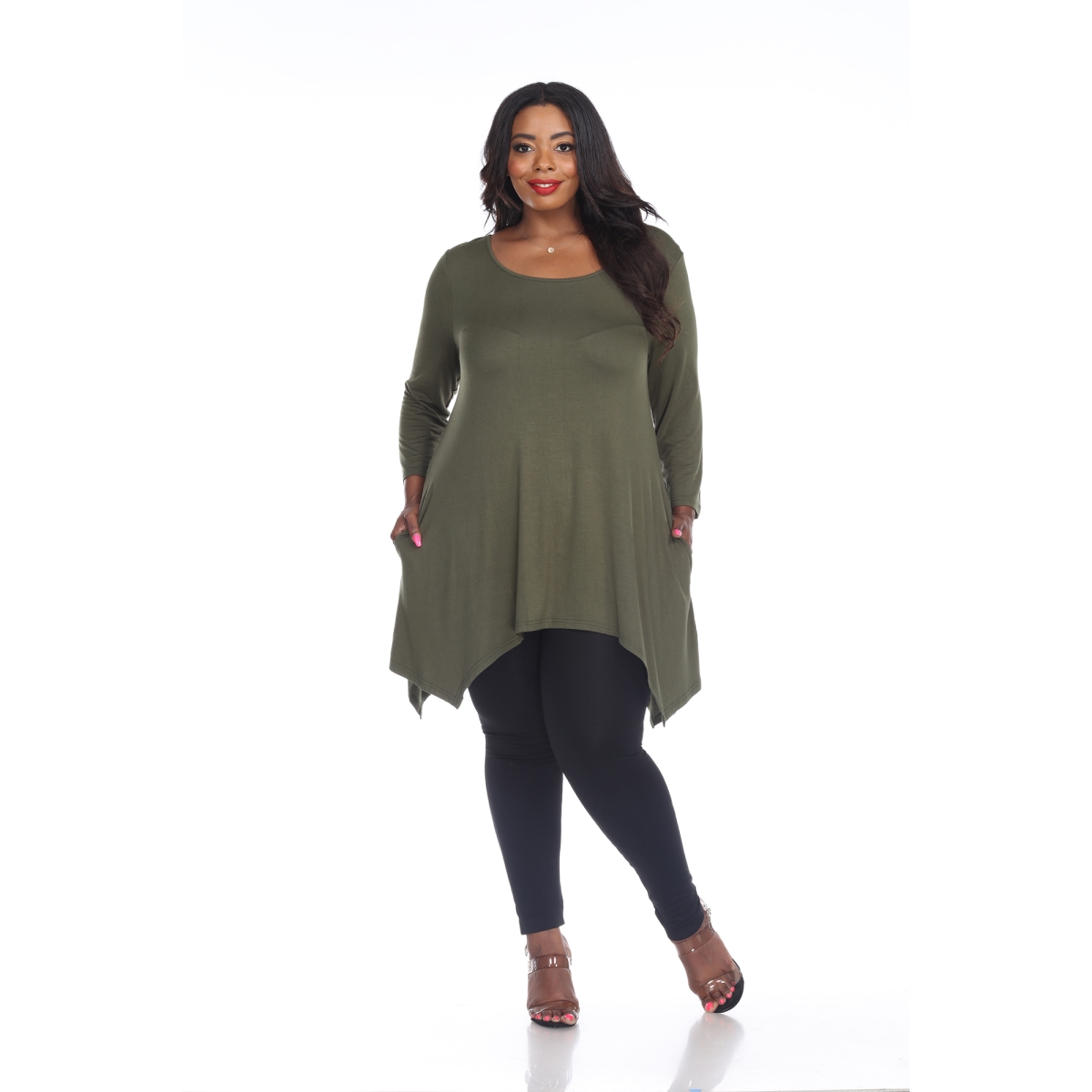 Picture of White Mark PS1302-05-5XL Plus Size Makayla Tunic & Top&#44; Olive - 5XL