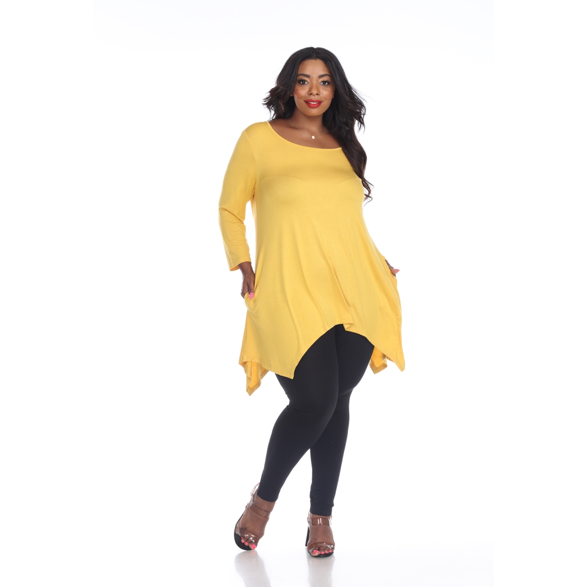 Picture of White Mark PS1302-09-6XL Plus Size Makayla Tunic & Top&#44; Yellow Mustard - 6XL