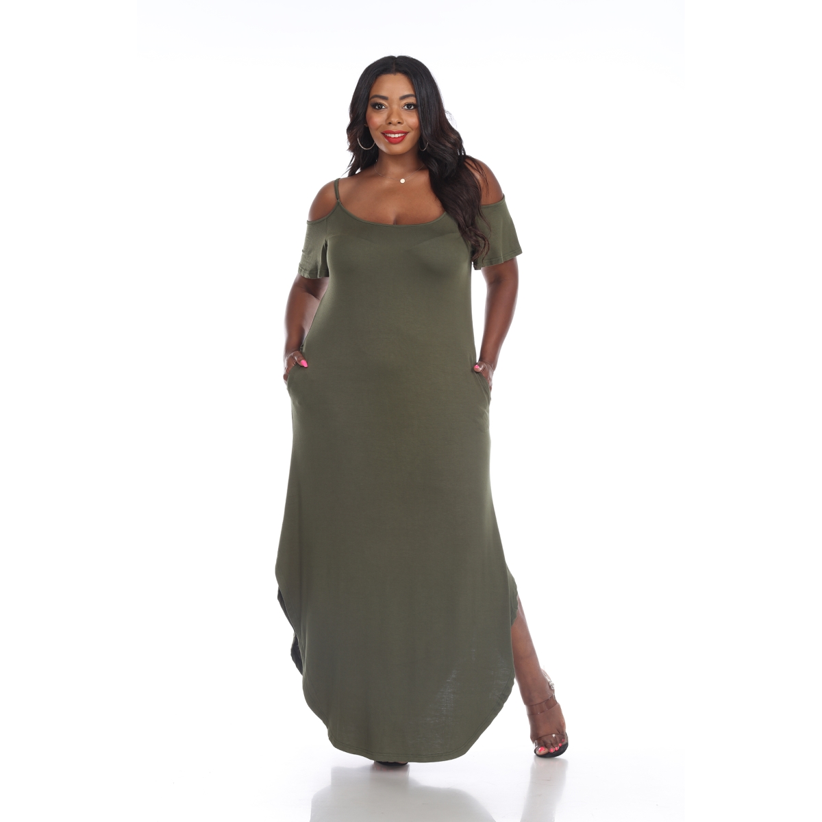 Picture of White Mark PS3101-05-1XL Plus Size Lexi Maxi Dress, Olive - 1XL
