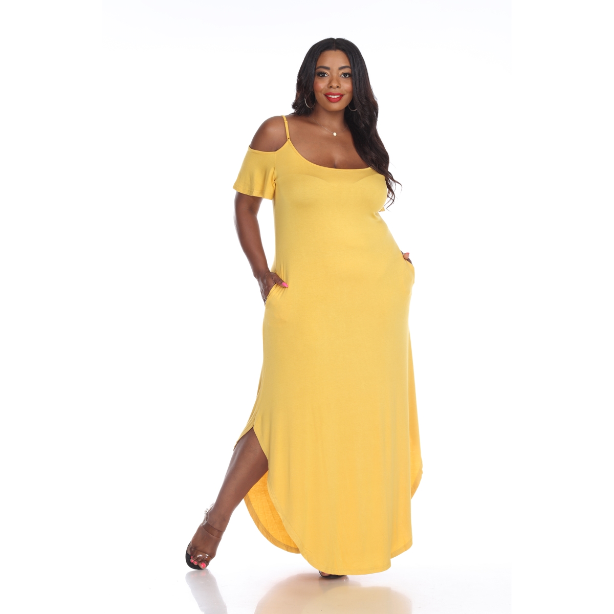 Picture of White Mark PS3101-09-1XL Plus Size Lexi Maxi Dress, Mustard - 1XL