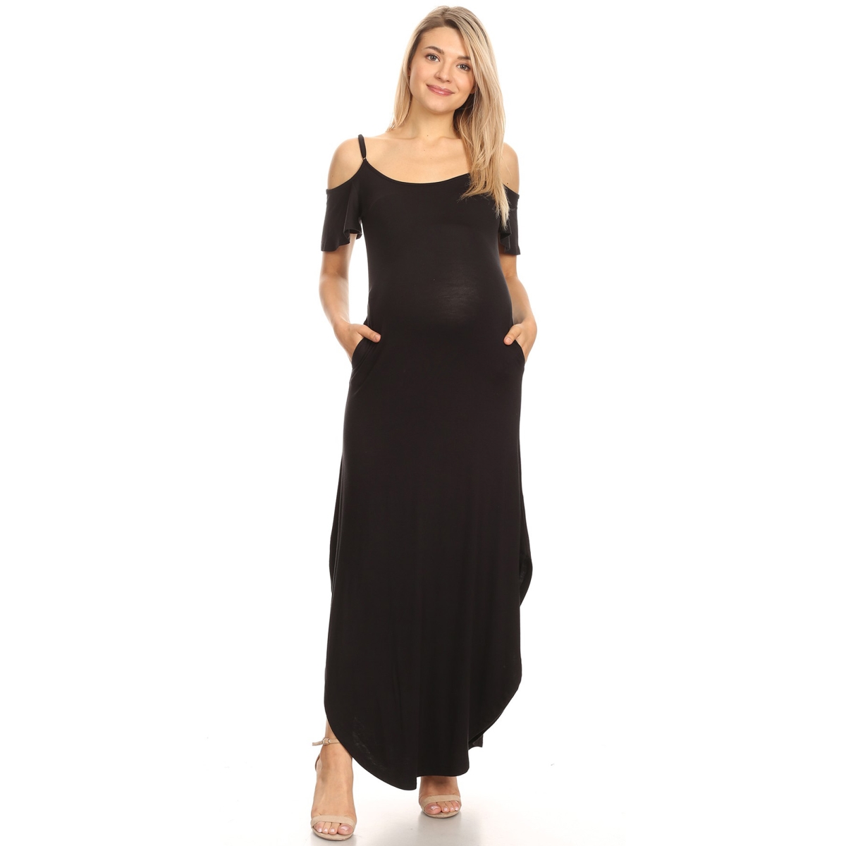 MTR3101-01-M Maternity Reta Maxi Dress, Black - Medium