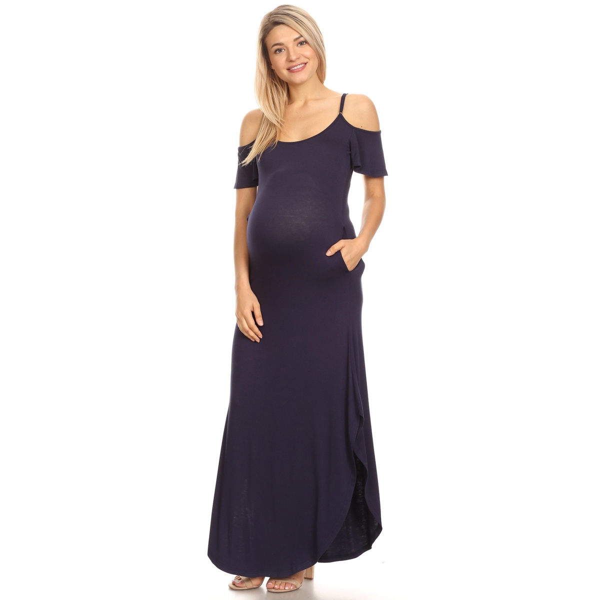 MTR3101-02-S Maternity Reta Maxi Dress, Navy - Small