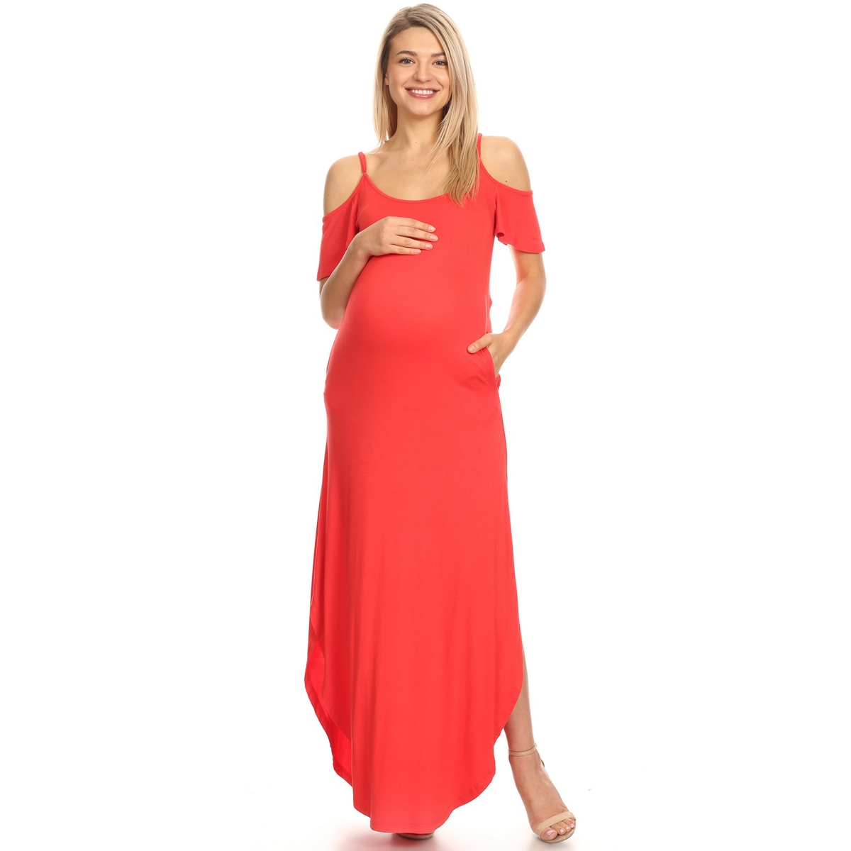 MTR3101-04-XL Maternity Reta Maxi Dress, Red - Extra Large