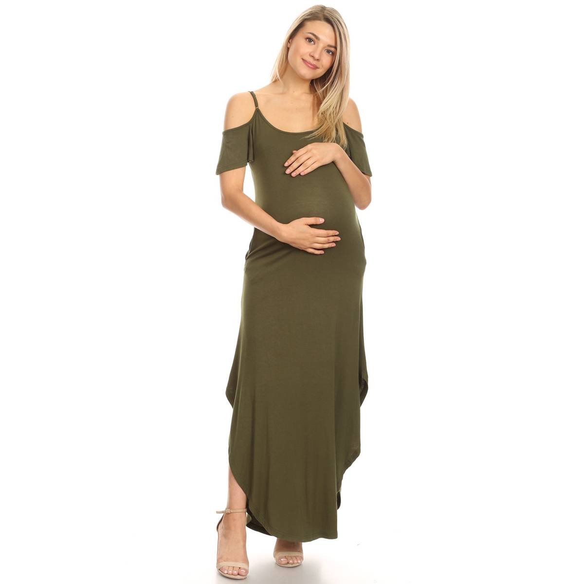 MTR3101-05-M Maternity Reta Maxi Dress, Olive - Medium