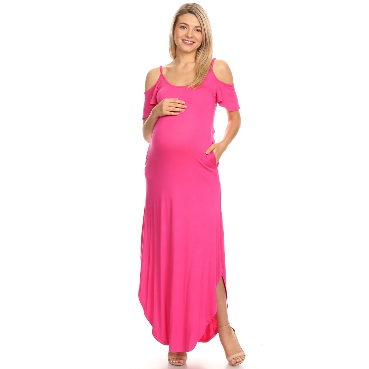 MTR3101-06-M Maternity Reta Maxi Dress, Fuchsia - Medium