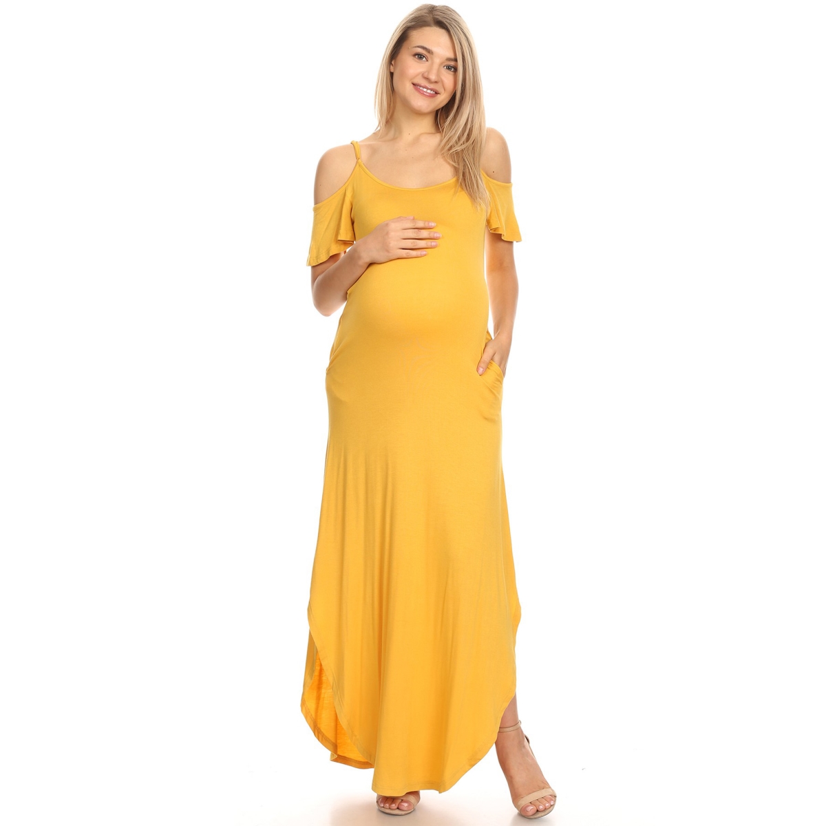 MTR3101-09-M Maternity Reta Maxi Dress, Mustard - Medium