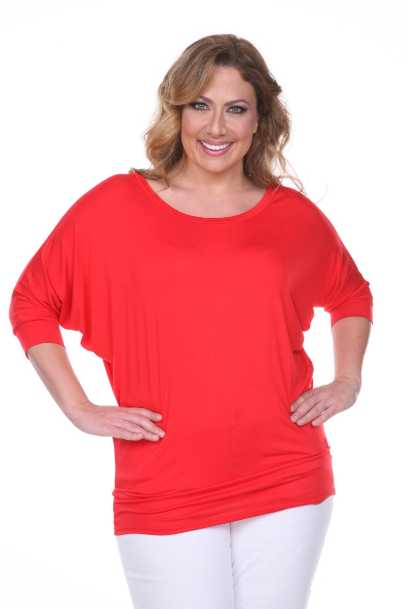 Picture of White Mark PS124-Red-4XL Plus Size Bat Sleeve Top & Tunic&#44; Red - 4XL