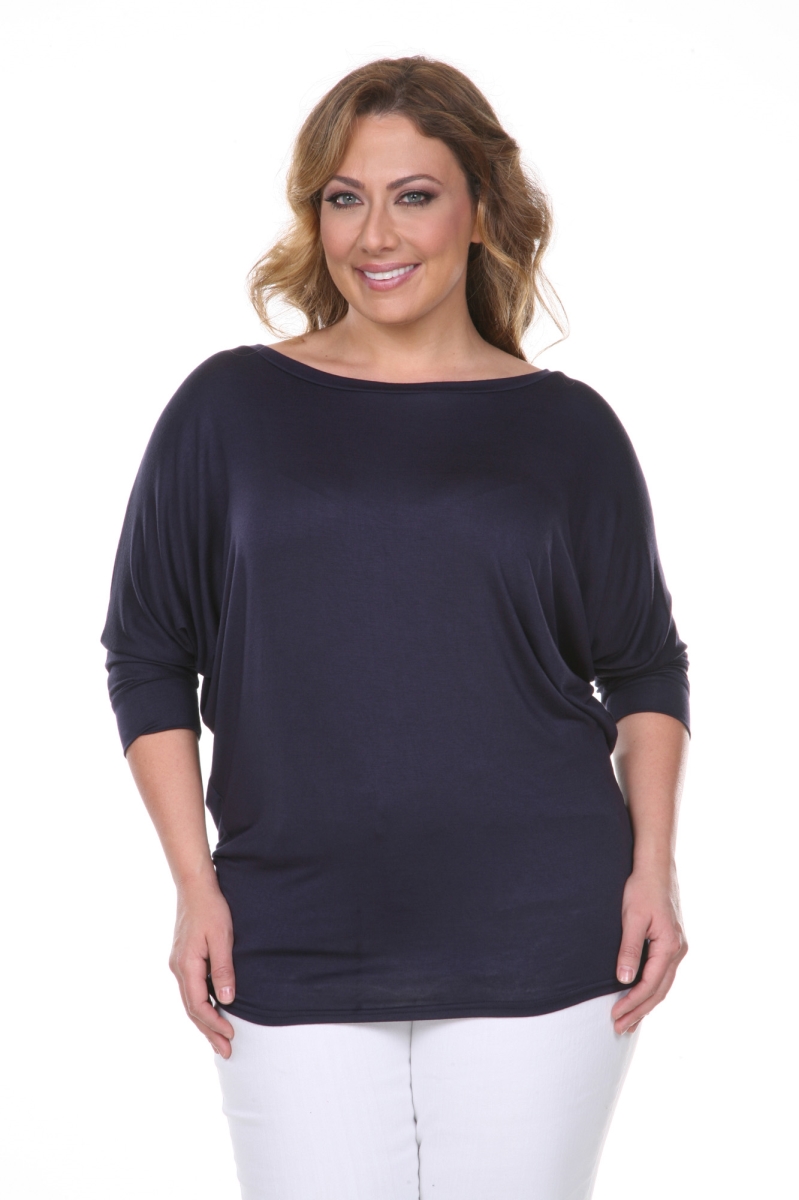 Picture of White Mark PS124-Navy-4XL Plus Size Bat Sleeve Top & Tunic&#44; Navy - 4XL