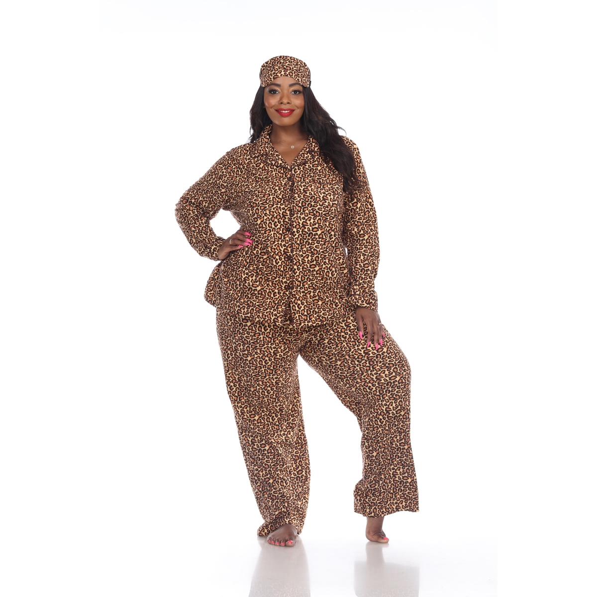PS3610-07-2XL Brown Cheetah Plus Size Three-Piece Pajama Set - 2X