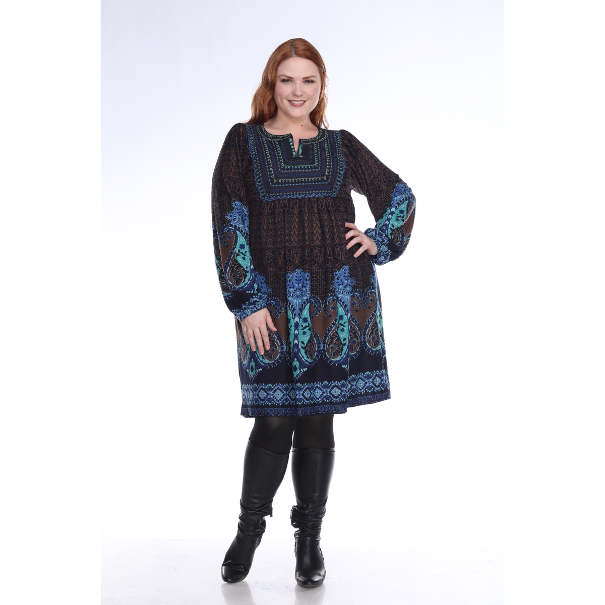 PS6370-02-1XL Plus Size Phebe Embroidered Sweater Dress, Blue - 1X