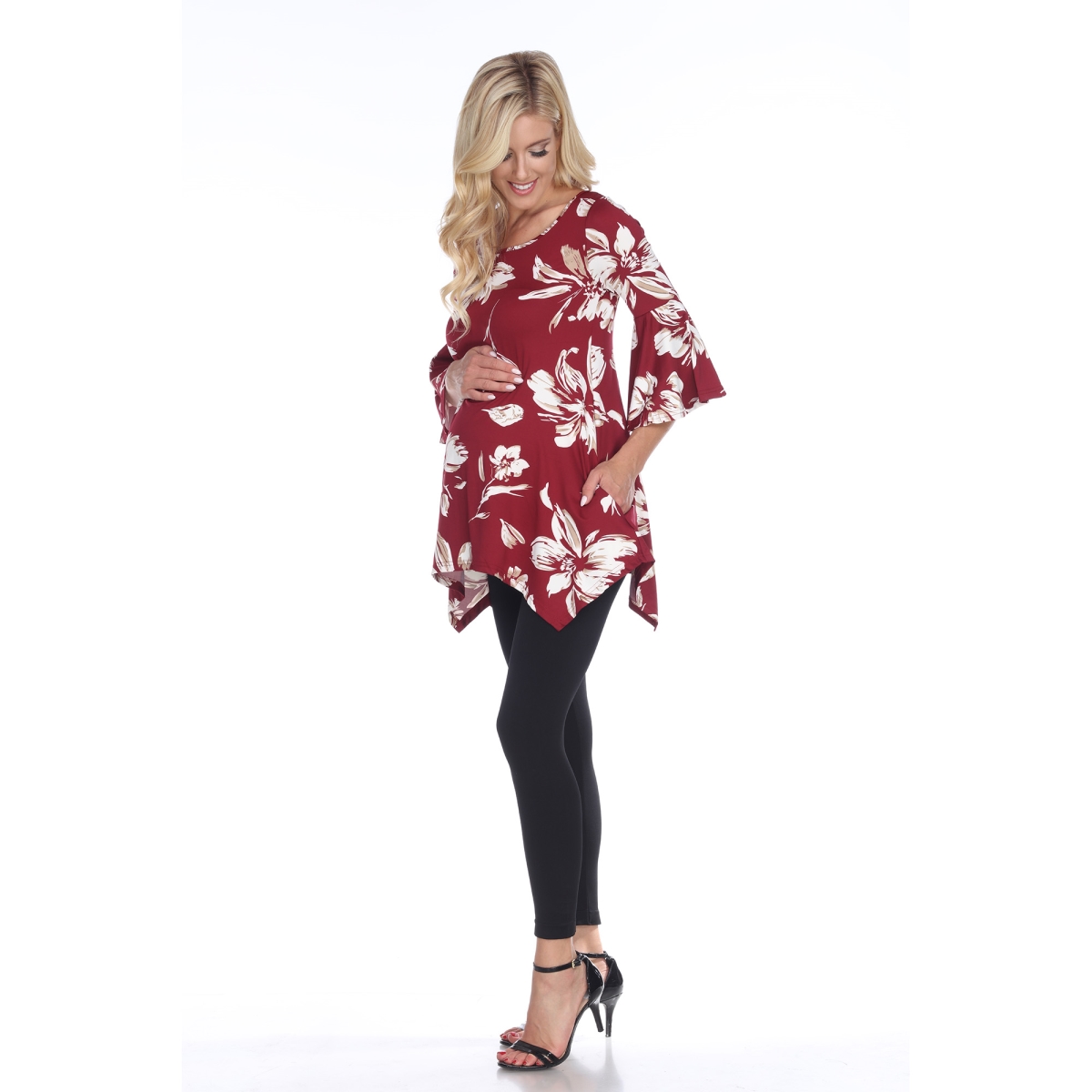 MTR1308-83-M Maternity Roche Tunic Top, Red - Medium