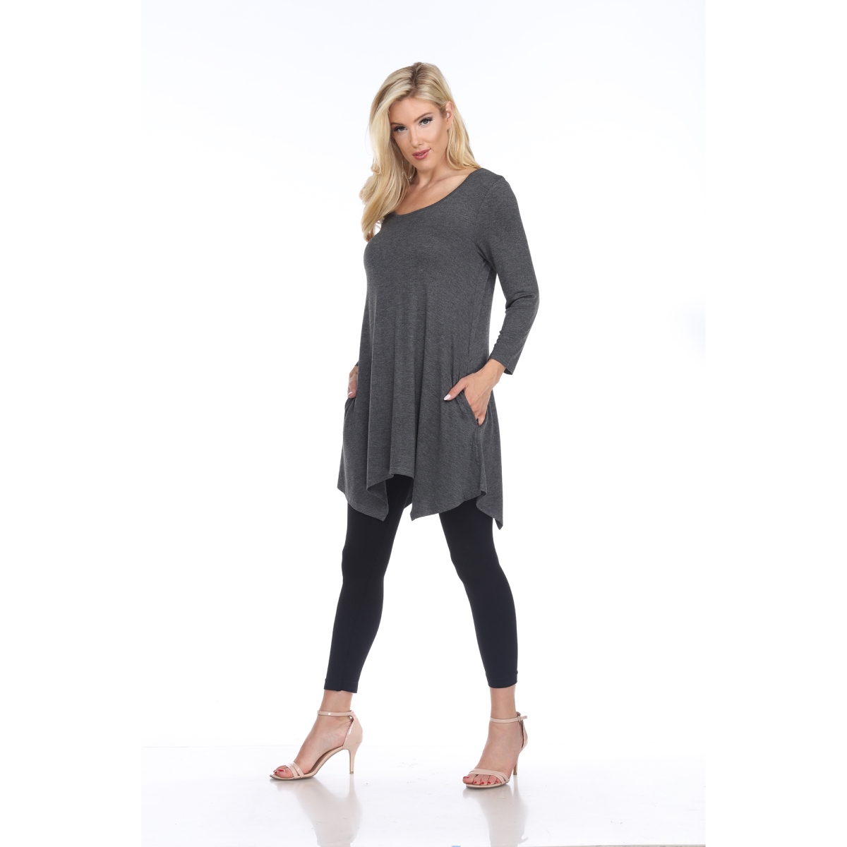 Picture of White Mark MTR1302-03-S Maternity Kayla Tunic Top&#44; Charcoal - Small