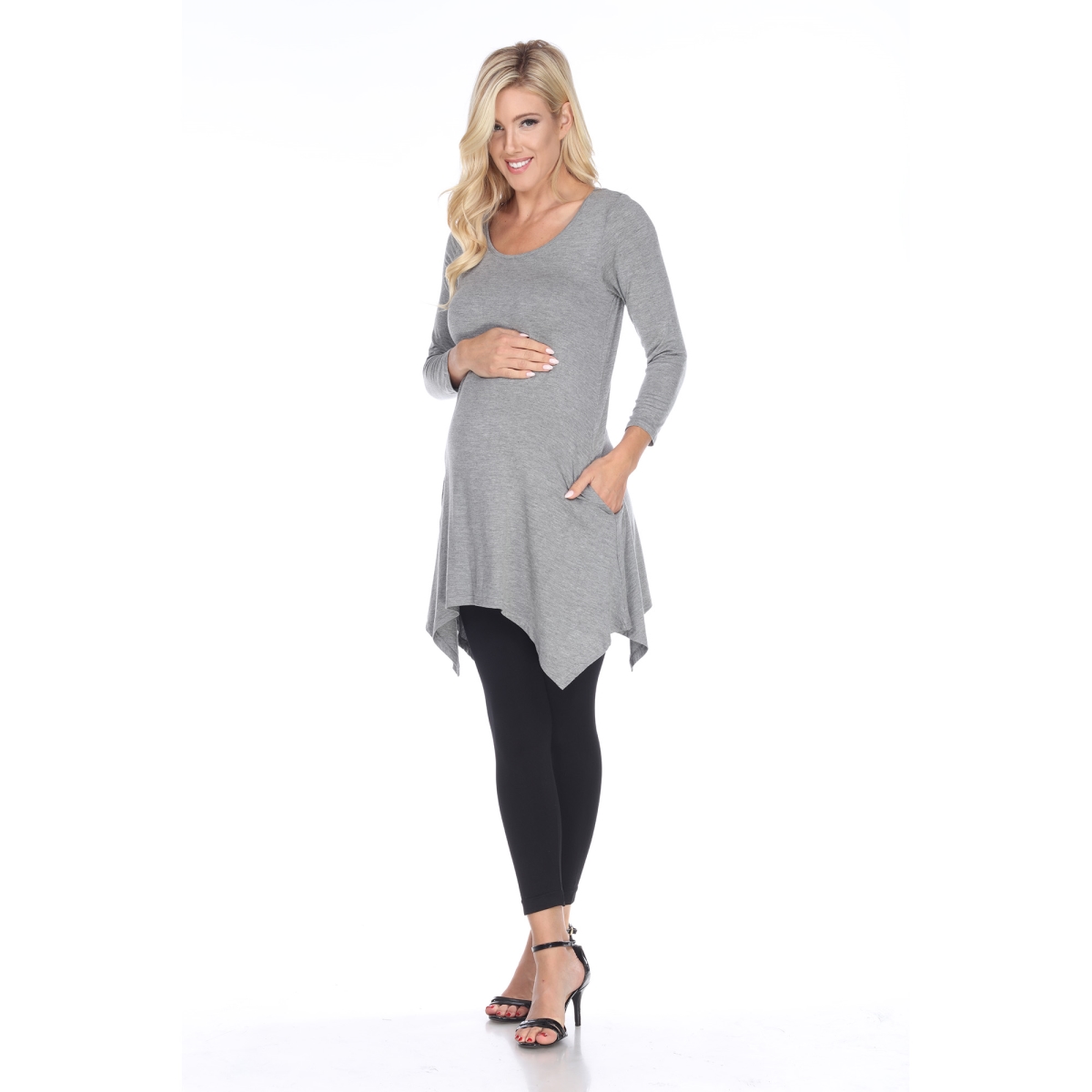 MTRPS1302-10-6XL Maternity Kayla Tunic Top, Heather Grey - 6X