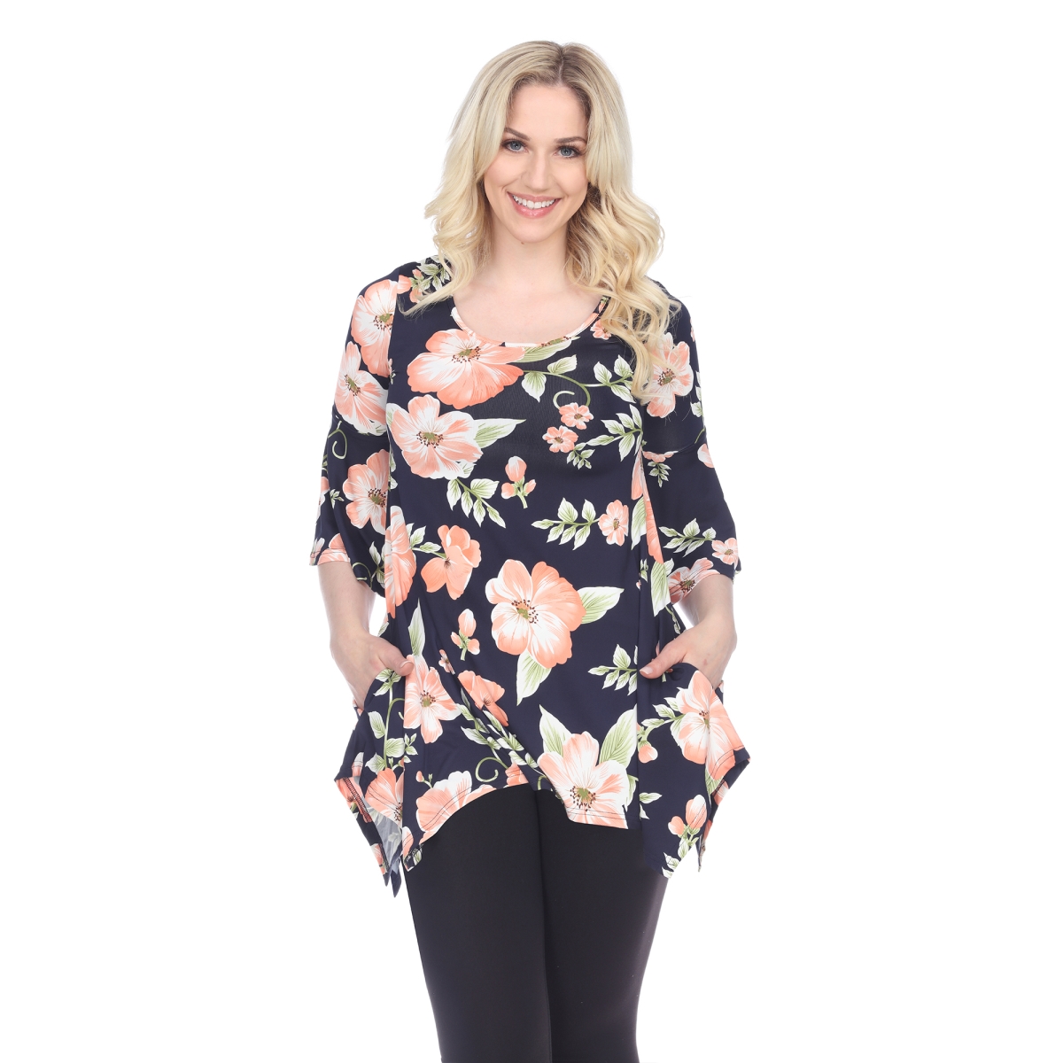 Picture of White Mark 1308-84-L Flower Blanche Top-Tunic&#44; Peach - Large