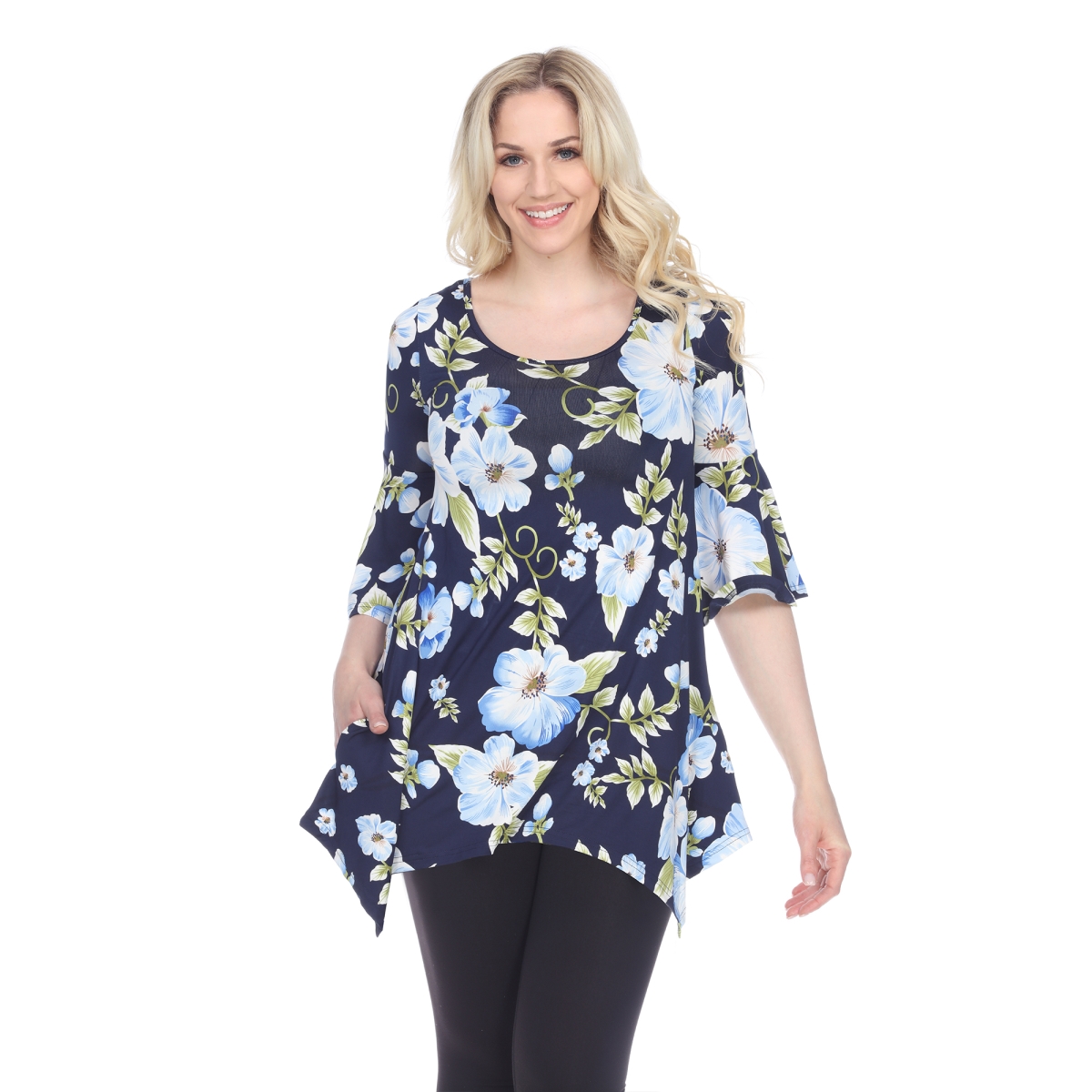 Picture of White Mark 1308-85-S Flower Blanche Top-Tunic&#44; Blue - Small