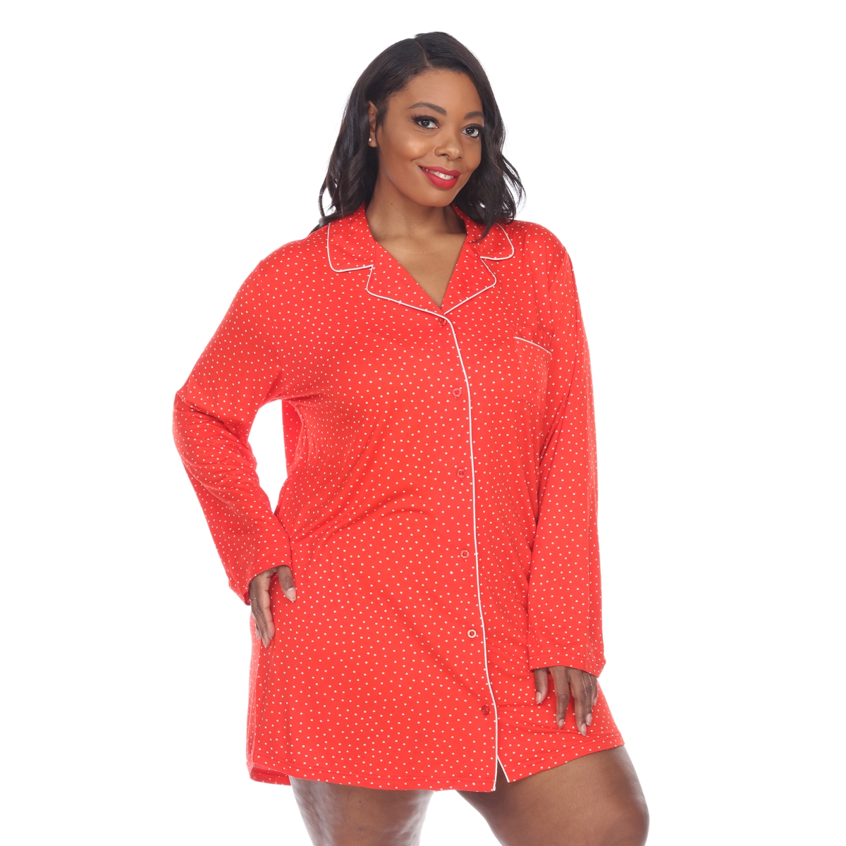PS3689-12-3XL Plus Size Long Sleeve Nightgown, Red - 3XL