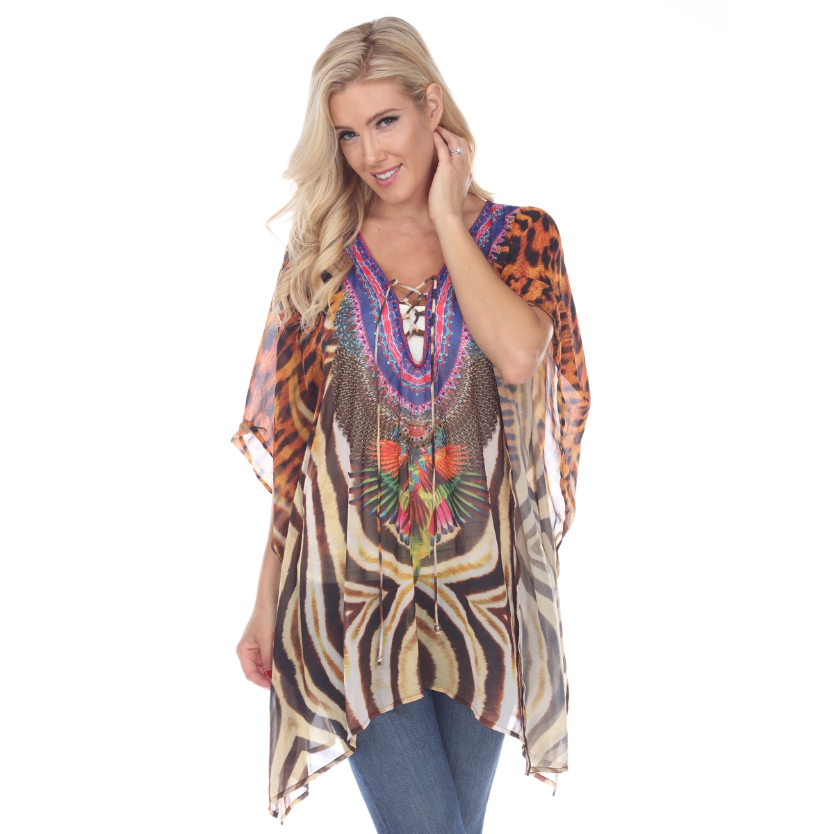Brown Animal Print Cafta with Tie-up Neckline - One Size