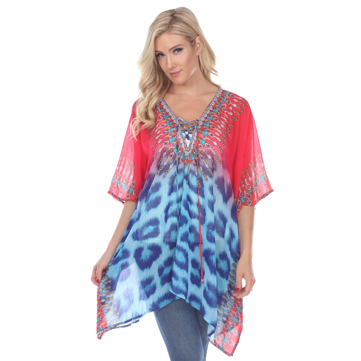Pink Animal Print Cafta with Tie-up Neckline - One Size