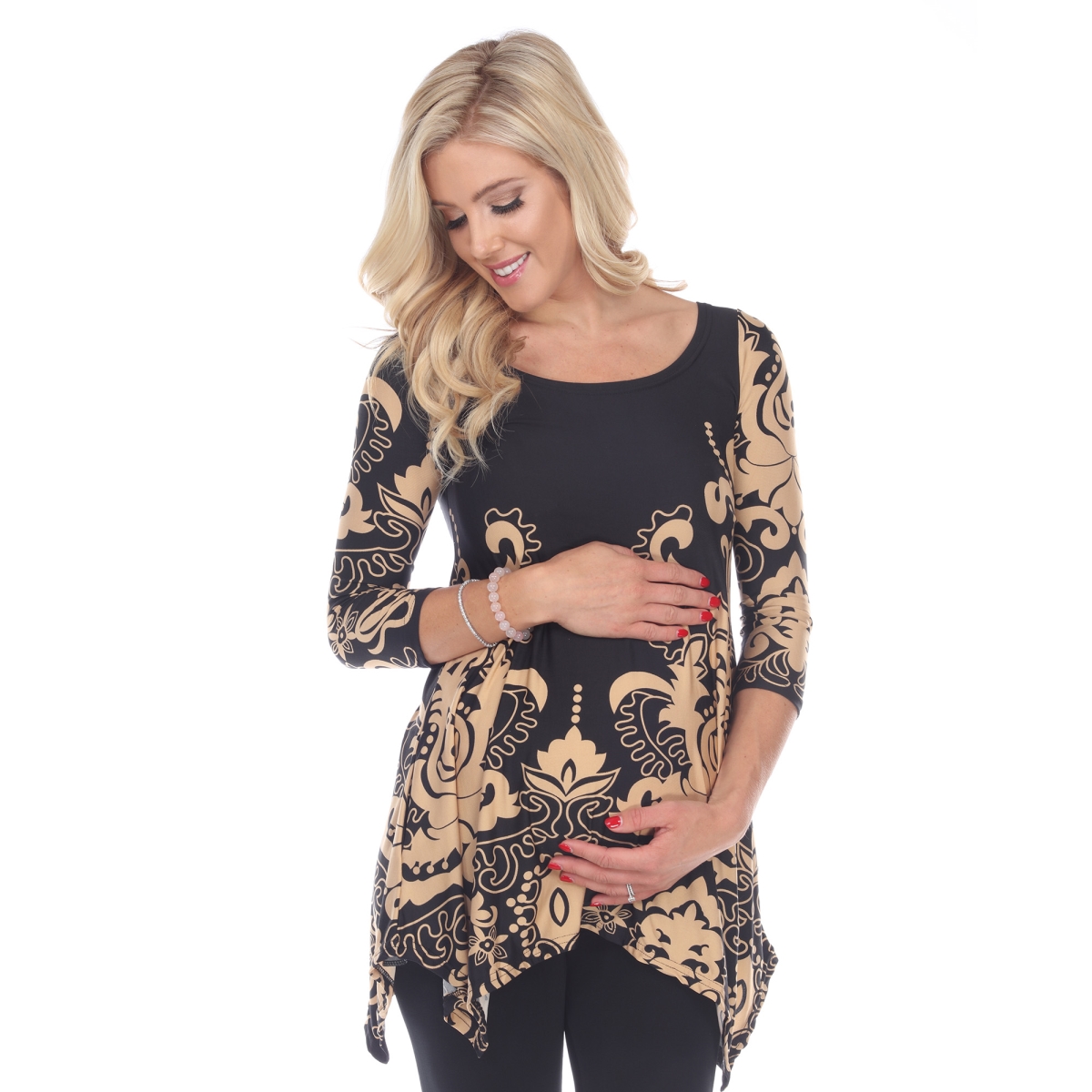 Picture of White Mark MTR1301-05-S Black & Brown Maternity Ganette Tunic - Small
