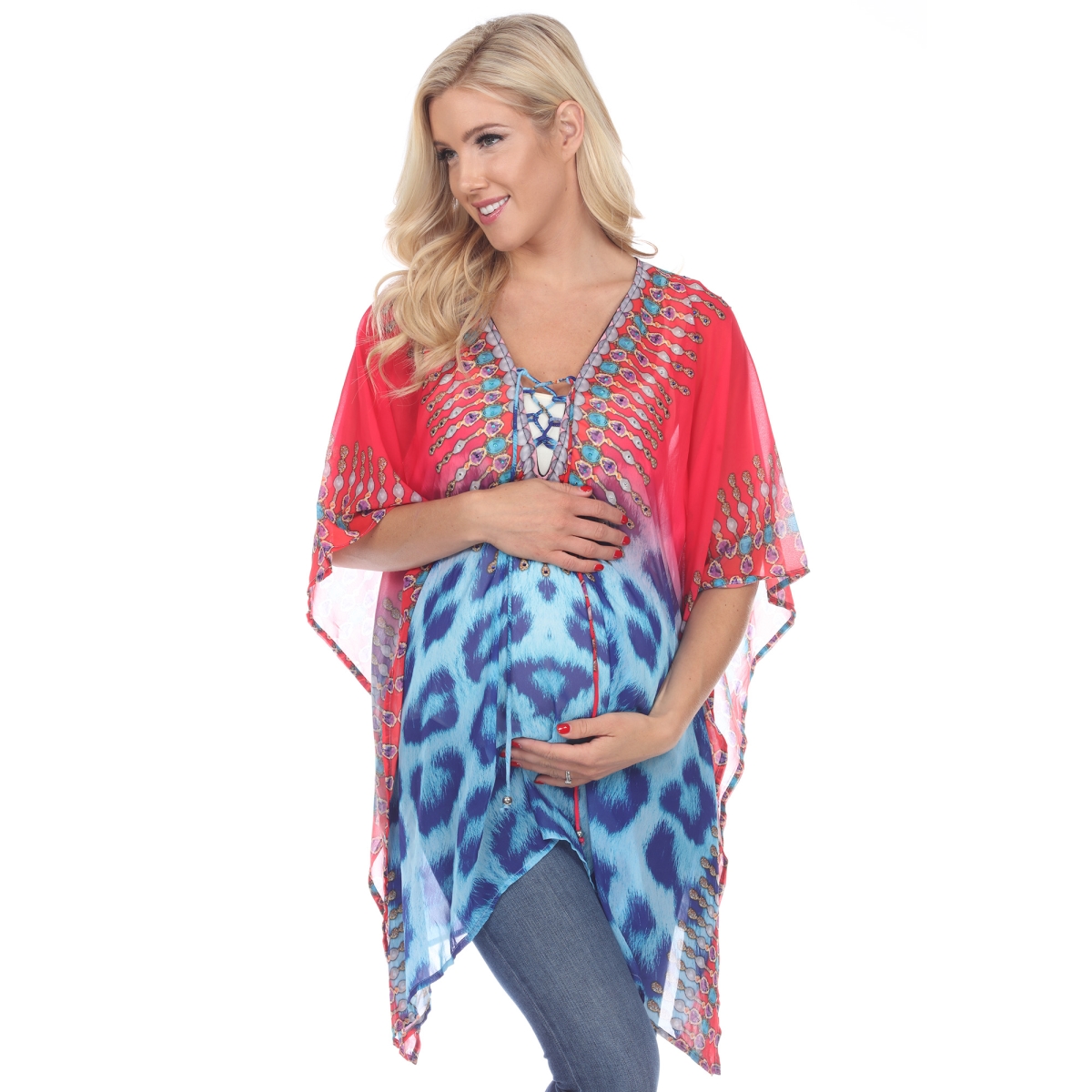 Pink Leopard Maternity Animal Print Cafta with Tie-up Neckline, One Size