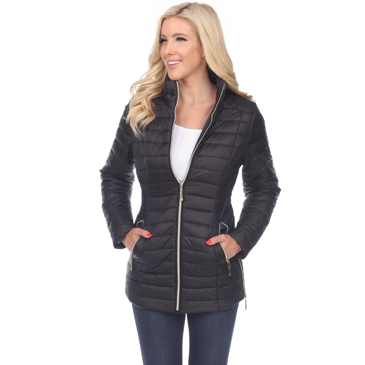 8998-01-L Puffer Coat for Womens, Black - Large