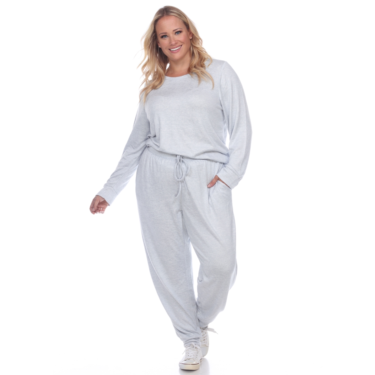 Picture of White Mark PS3628-04-2X Womens Plus Size Lounge Set&#44; Light Blue - 2X - 2 Piece
