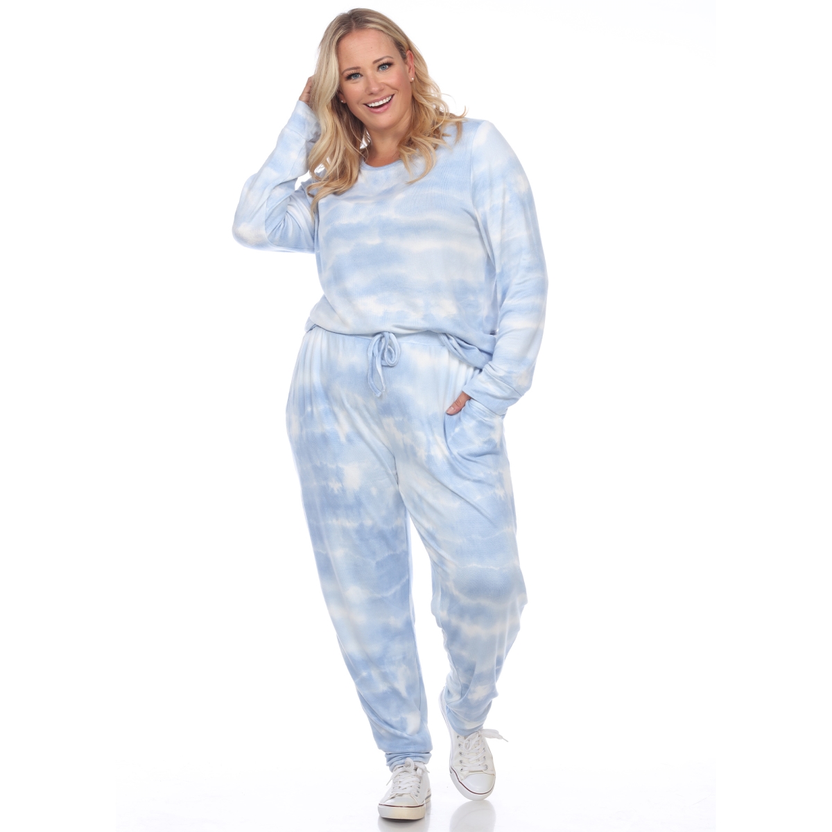 Picture of White Mark PS3628-06-1X Womens Plus Size Lounge Set, Blue - 1X - 2 Piece