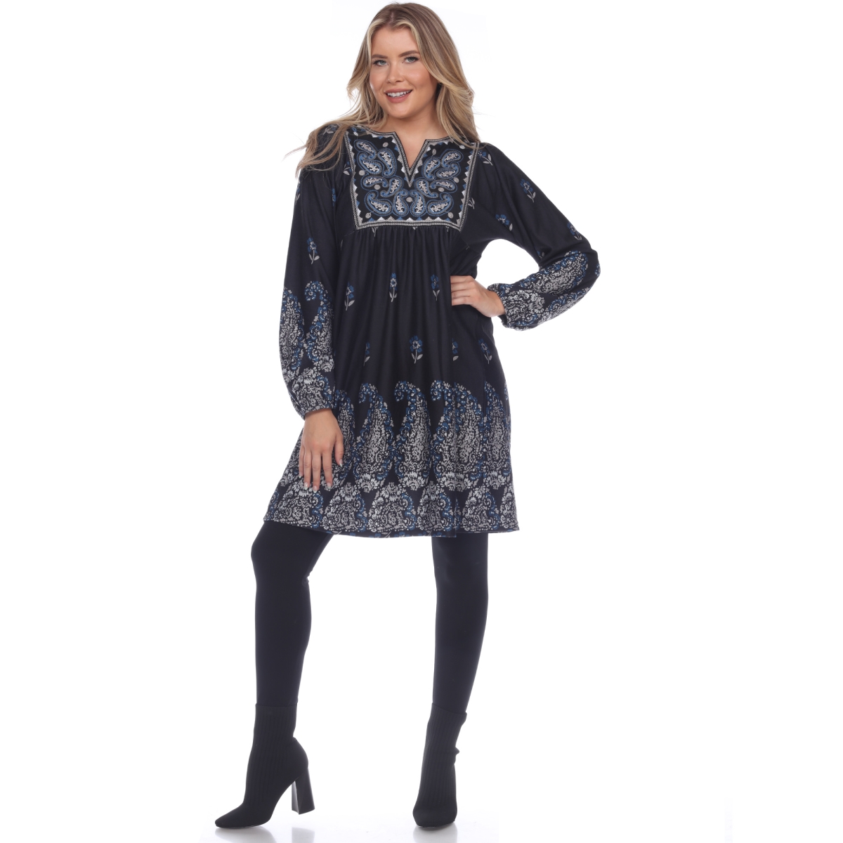 861-05-M Apolline Embroidered Sweater Dress, Black - Medium