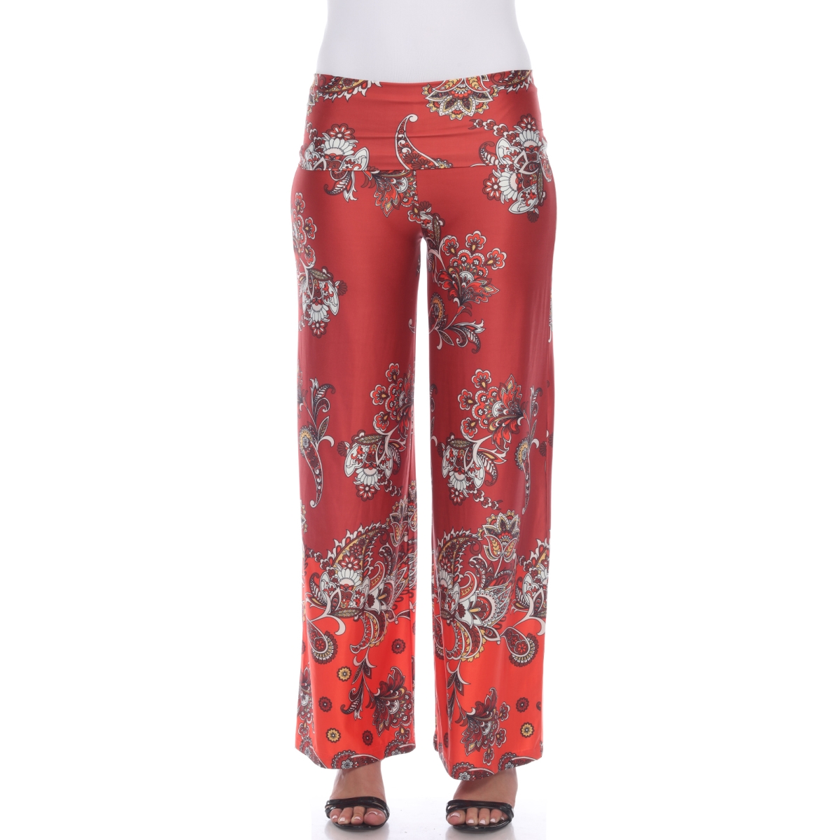 550-32-M Floral Paisley Printed Palazzo Pants, Red - Medium